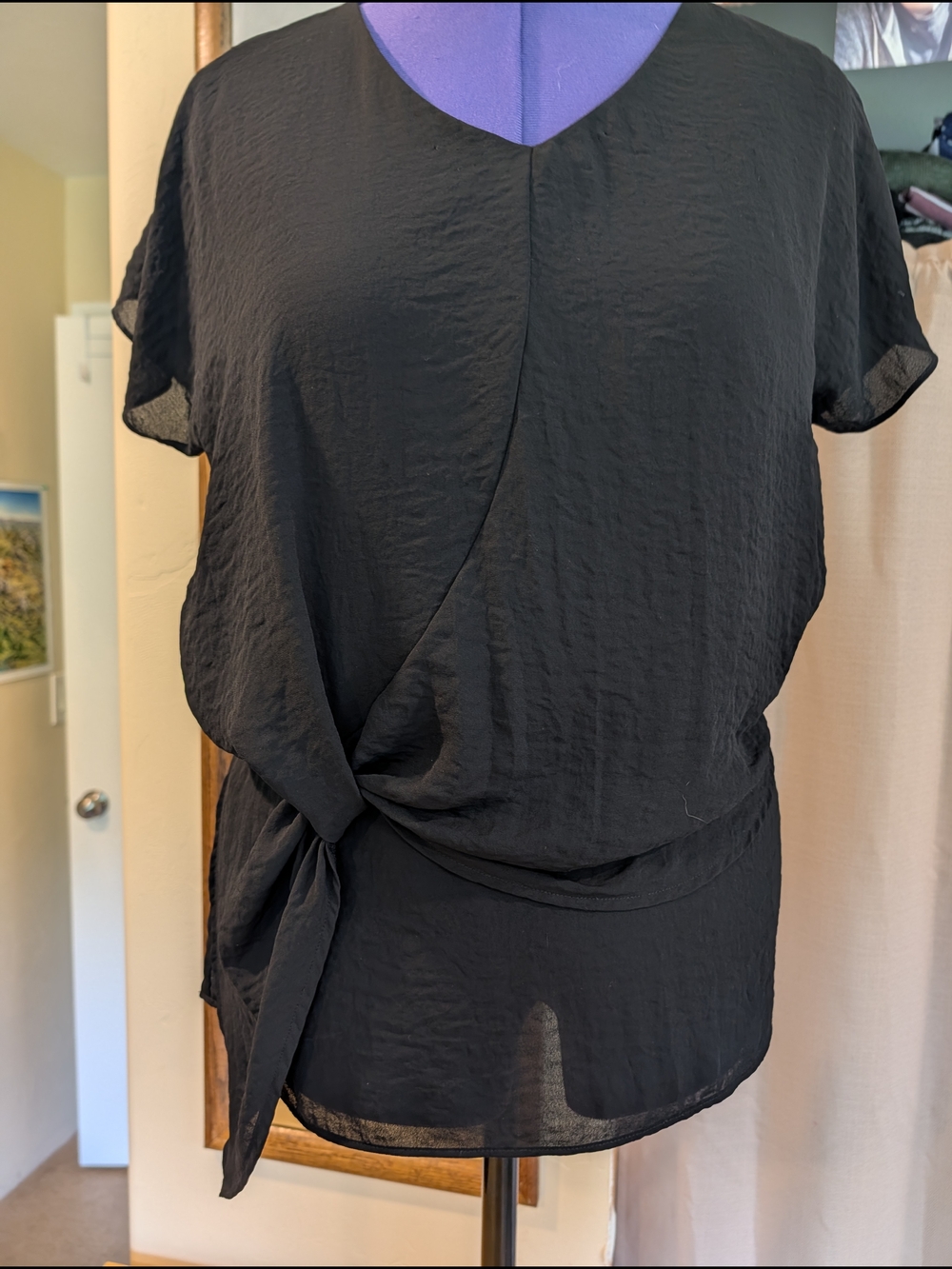 a.n.a Black Short Sleeve Tie-Front Blouse
